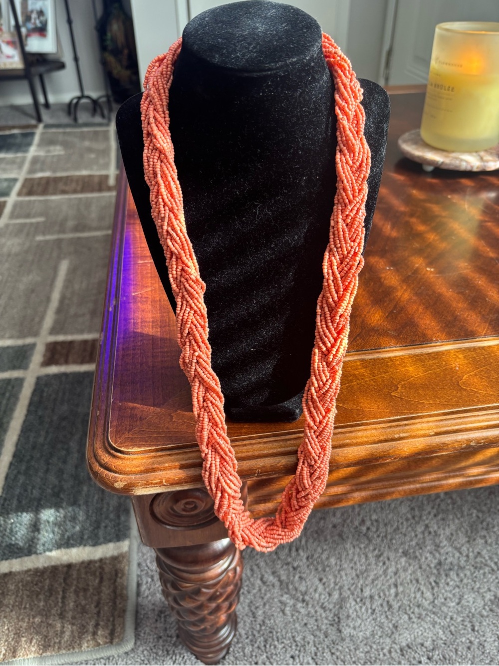 Braided Coral Seed Bead Necklace - Women's Jewelry